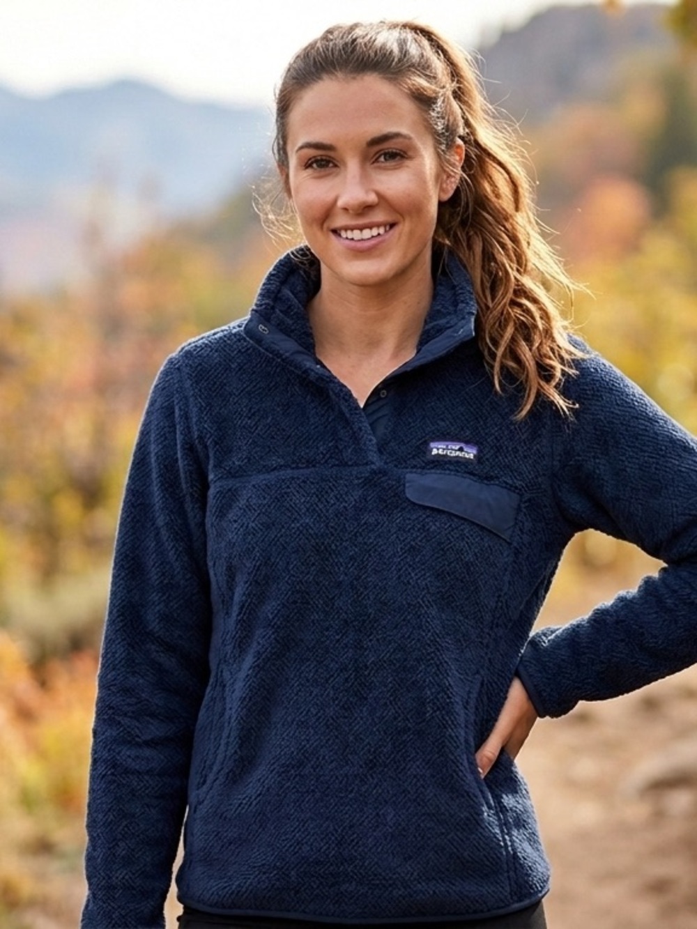 Patagonia Re-Tool Pullover Jacket Navy Snap Front Collared Pockets Women's M
